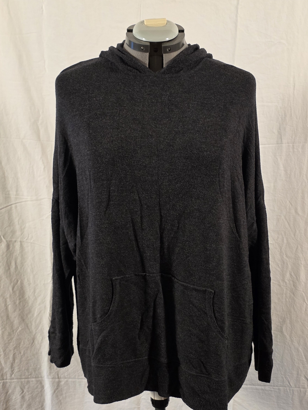 Cozy Dark Gray Hooded Knit Pullover Sweatshirt